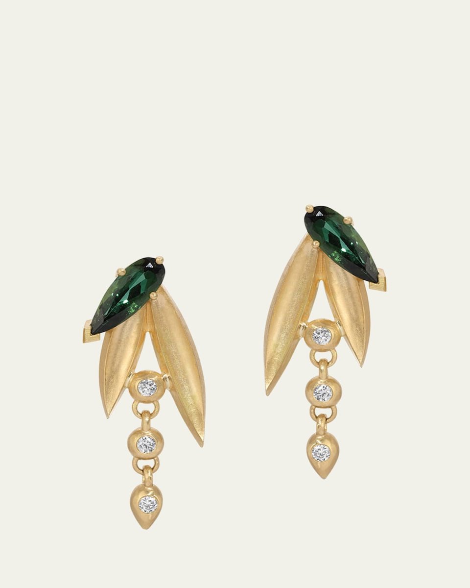 Lily of the Valley Tourmaline and Diamond Earrings in 18K Yellow Gold